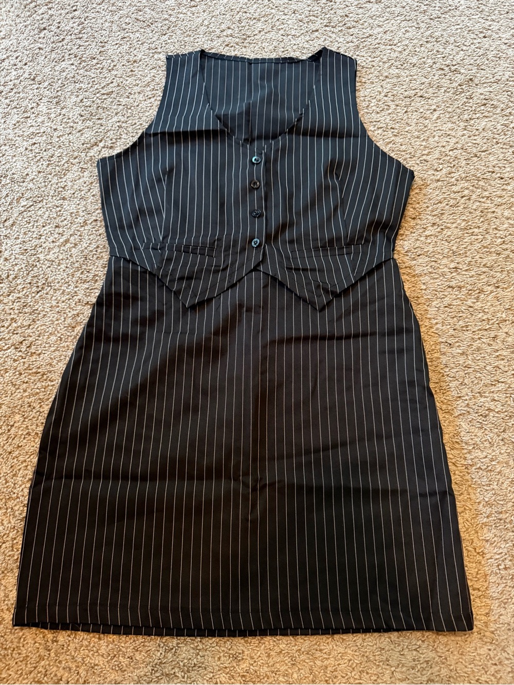 Sleeveless Black Pinstripe Vest and Skirt Set